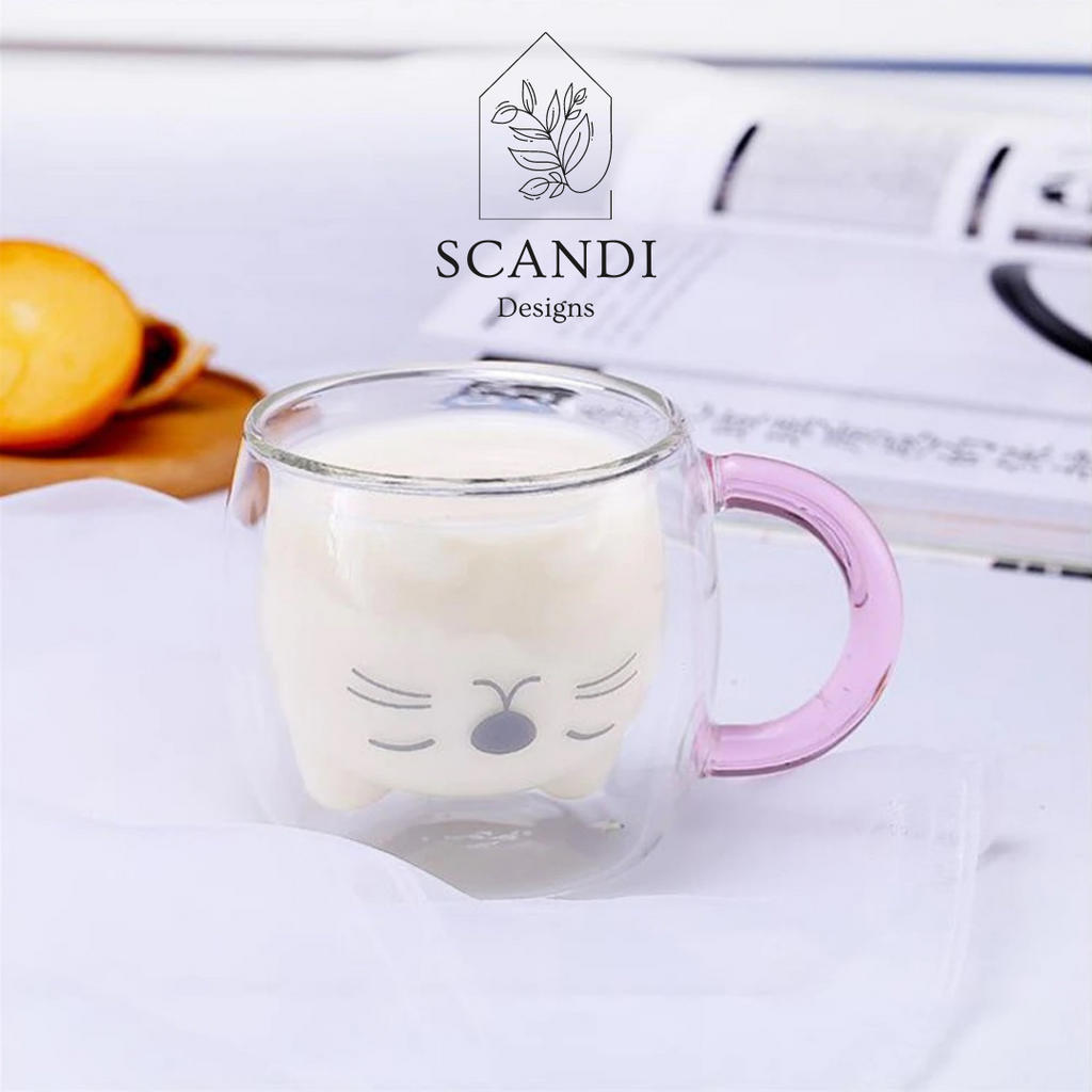 Scandi Kitty with Pink Handle Mug