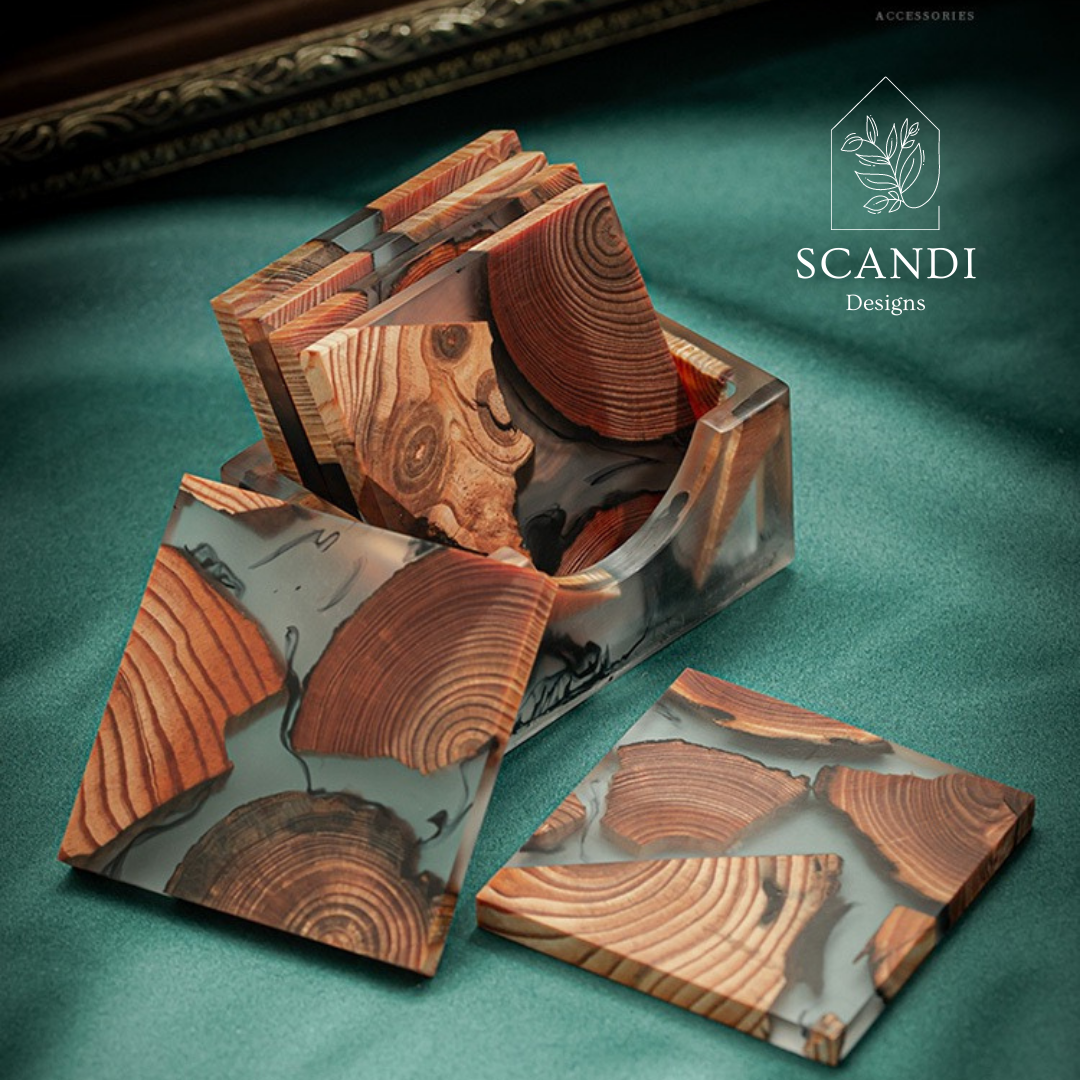 Wood Coasters With Holder Set Of 6 Wooden Coasters For Table